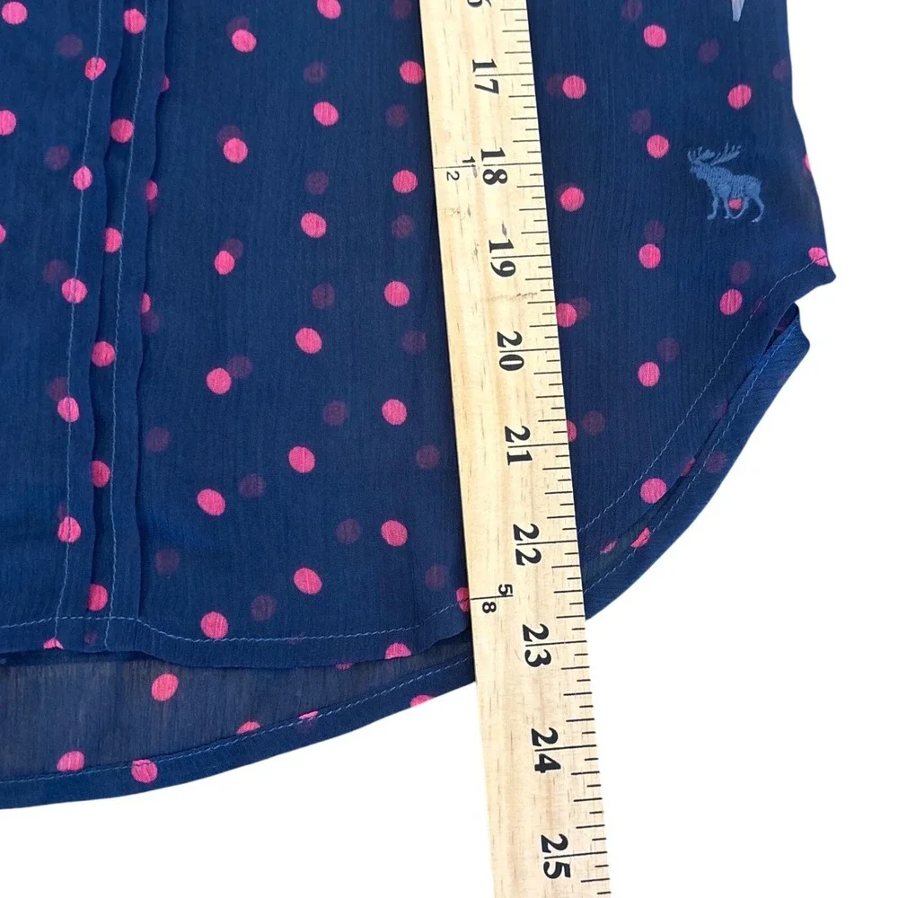Abercrombie Kids Navy Blue Pink Polka Dot Sheer Tassel Blouse XL